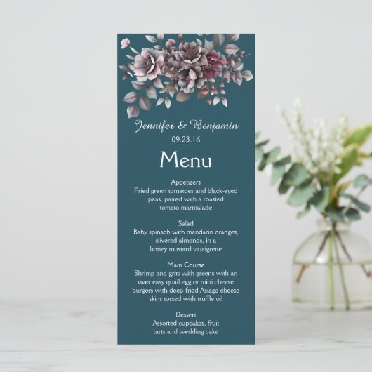 Dusty Purple, Dark Teal, Dusty Lavender Wedding | メニュー (スタンド正面)