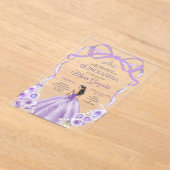 Dusty Purple Floral Bow Ribbon Silver Mis Quince アクリル招待状 (レイダウン)