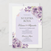 Dusty Purple Floral Elegant Boho Wedding Invitaion 招待状 (正面)
