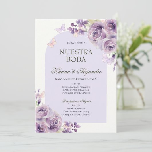 Dusty Purple Floral Elegant Boho Wedding Invitaion 招待状 (スタンド正面)