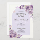 Dusty Purple Floral Elegant Boho Wedding Invitaion 招待状 (正面/裏面)