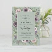 Dusty Purple Floral Flourish Wedding 招待状 (スタンド正面)