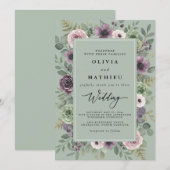 Dusty Purple Floral Flourish Wedding 招待状 (正面/裏面)