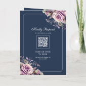 Dusty Purple Floral QR Code Navy Blue Wedding 招待状 (裏面)