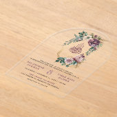 Dusty Purple Gold Floral Crest Muslim Wedding アクリル招待状 (レイダウン)