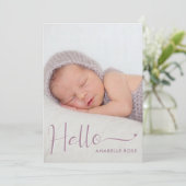 Dusty Purple Hello Baby Photo Birth Announcement 案内状 (スタンド正面)