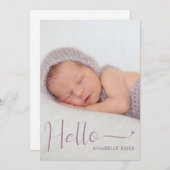 Dusty Purple Hello Baby Photo Birth Announcement 案内状 (正面/裏面)