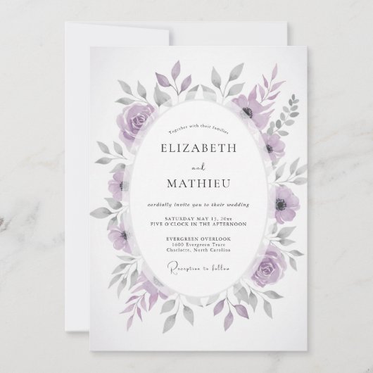 Dusty Purple Painterly Floral Wedding 招待状 (正面)