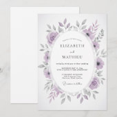 Dusty Purple Painterly Floral Wedding 招待状 (正面/裏面)