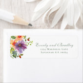 Dusty Purple Peach Watercolor Floral Botanical  ラベル (インサイチュ)