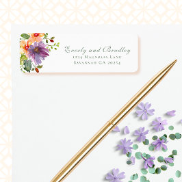 Dusty Purple Peach Watercolor Floral Botanical  ラベル