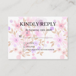 Dusty Purple Silver Gray Floral Rustic RSVP Card エンクロージャーカード