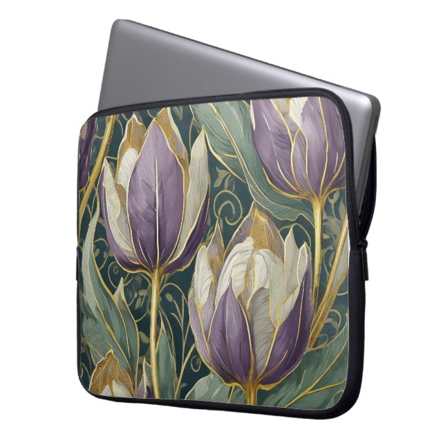 Dusty Purple Tulip Dream - Vintage Botanical Art ラップトップスリーブ (正面左)