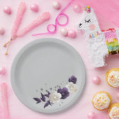 dusty purple white flowers botanical ペーパープレート (パーティー)