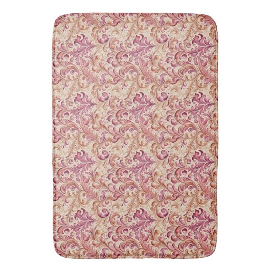 Dusty Rose and Taupe Leaf Scroll バスマット (正面縦)