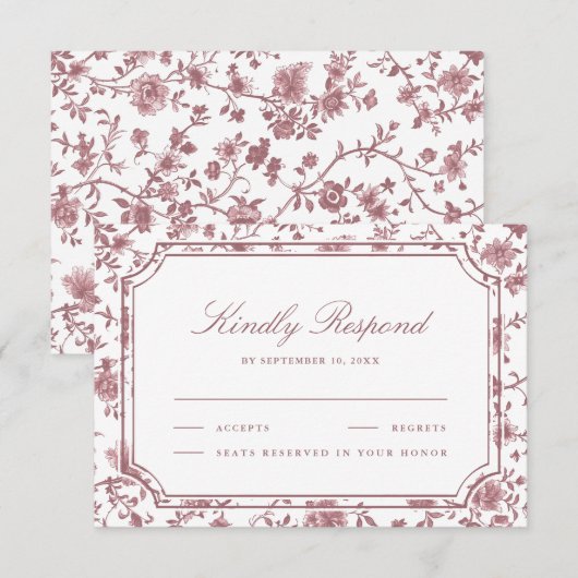 Dusty Rose and White Chinoiserie Wedding 出欠カード (正面/裏面)