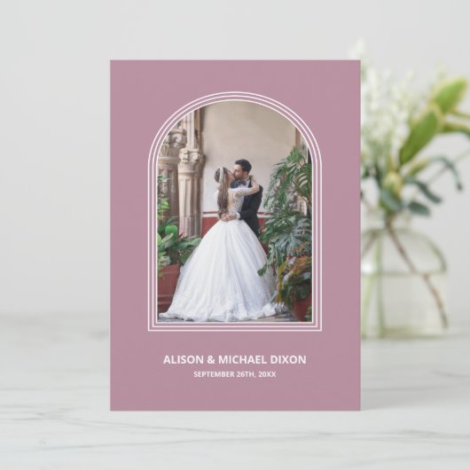 Dusty Rose Arch Custom Photo Wedding Reception 招待状 (スタンド正面)