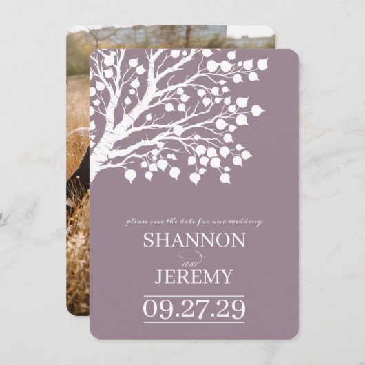 Dusty Rose Aspen Tree Wedding セーブザデート (正面/裏面)