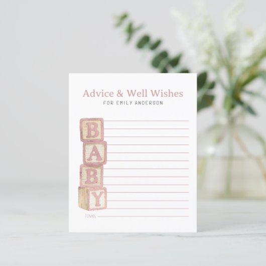 Dusty Rose Baby Blocks Advice & Well Wishes Card (スタンド正面)
