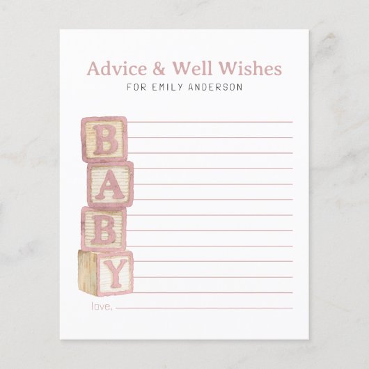 Dusty Rose Baby Blocks Advice & Well Wishes Card (正面)
