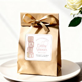 Dusty Rose Baby Blocks Baby Shower Favor Sticker スクエアシール