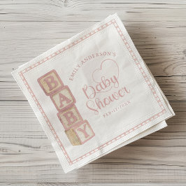 Dusty Rose Baby Blocks Baby Shower Napkins スタンダードカクテルナプキン