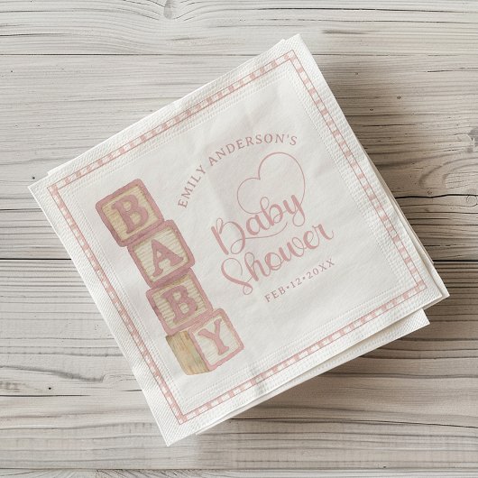 Dusty Rose Baby Blocks Baby Shower Napkins スタンダードカクテルナプキン