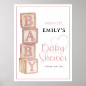 Dusty Rose Baby Blocks Baby Shower Welcome Poster ポスター (正面)