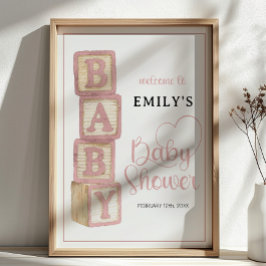 Dusty Rose Baby Blocks Baby Shower Welcome Poster ポスター