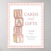 Dusty Rose Baby Blocks Cards and Gifts Baby Shower ポスター (正面)