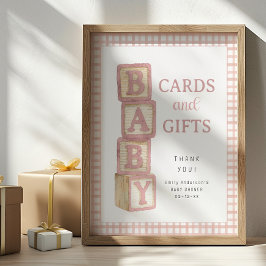 Dusty Rose Baby Blocks Cards and Gifts Baby Shower ポスター