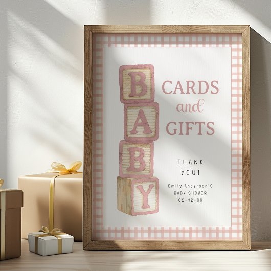 Dusty Rose Baby Blocks Cards and Gifts Baby Shower ポスター