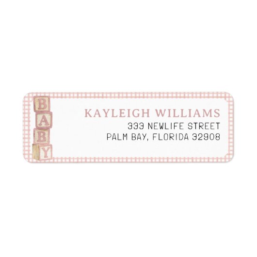 Dusty Rose Baby Blocks Return Address Label ラベル (正面)