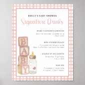 Dusty Rose Baby Shower Signature Drinks Sign  ポスター (正面)