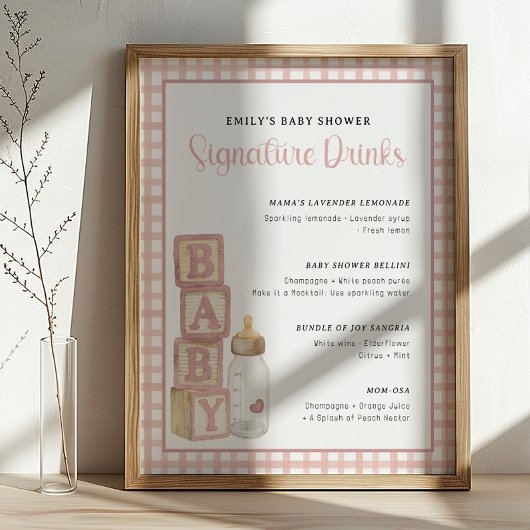 Dusty Rose Baby Shower Signature Drinks Sign  ポスター