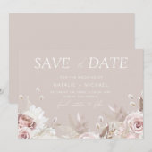 Dusty Rose & Beige Boho Floral Blush Wedding セーブザデート (正面/裏面)