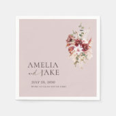 Dusty Rose Beige Burgundy & Blush Floral Wedding スタンダードカクテルナプキン (正面)