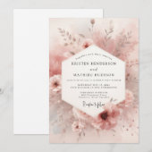 Dusty Rose Bloom Elegance Wedding 招待状 (正面/裏面)