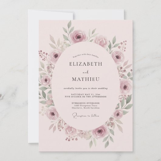Dusty Rose Blossom Romance Wedding 招待状 (正面)