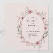 Dusty Rose Blossom Romance Wedding 招待状 (正面/裏面)
