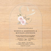 Dusty Rose Blush Floral Ampersand Wedding アクリル招待状 (正面)