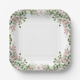 Dusty Rose Blush Floral Wedding Party Paper Plates ペーパープレート