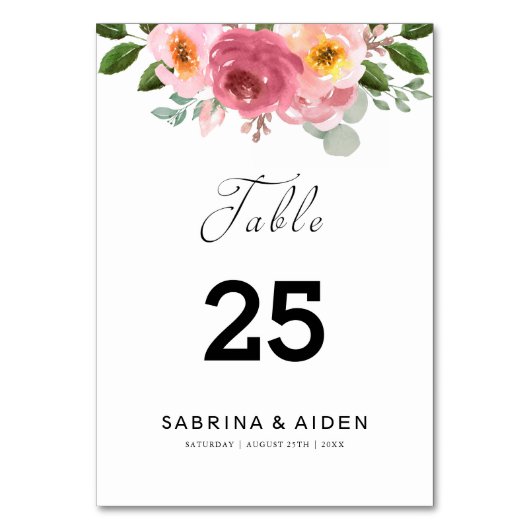 Dusty Rose | Blush Pink Floral Wedding テーブルナンバー (正面)
