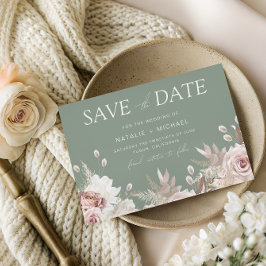 Dusty Rose, Blush & Sage Boho Floral Wedding セーブザデート