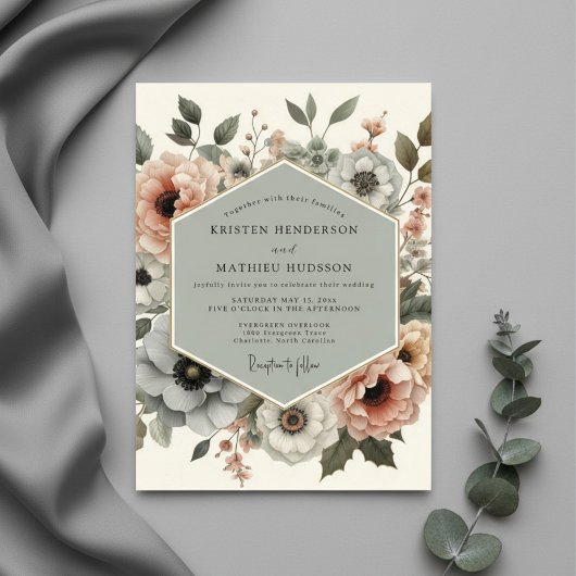 Dusty Rose Botanical Elegance Wedding 招待状