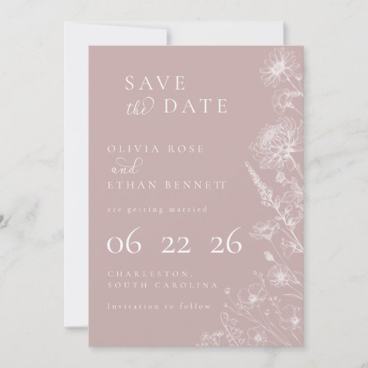 Dusty Rose Botanical Minimal Wedding Save the Date (正面)