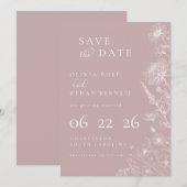Dusty Rose Botanical Minimal Wedding Save the Date (正面/裏面)