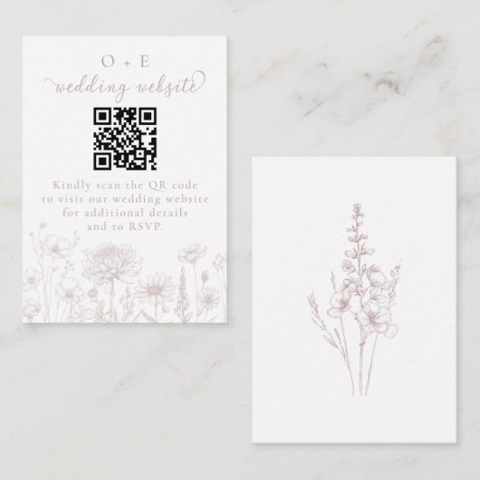 Dusty Rose Botanical Minimal Wedding Website QR エンクロージャーカード (正面/裏面)