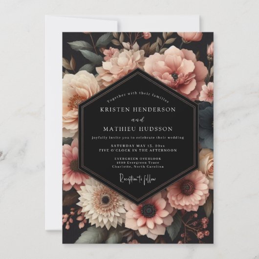 Dusty Rose Botanical Romance Wedding 招待状 (正面)