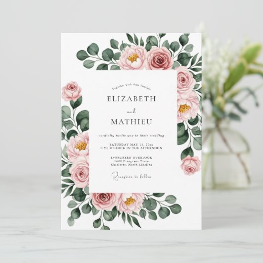 Dusty Rose Botanical Spring Wedding 招待状 (スタンド正面)